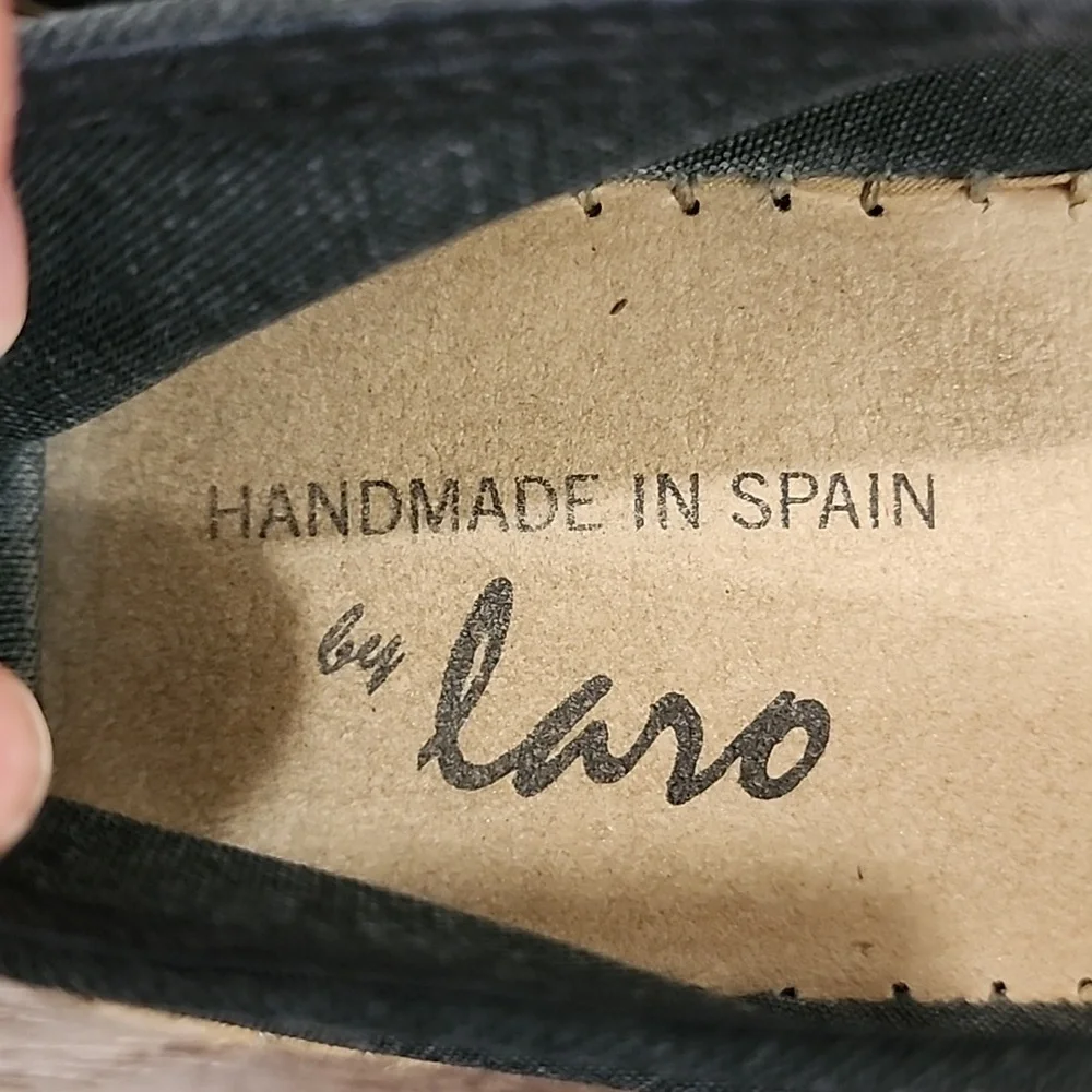 Laro Espadrilles Shoes Made in Spain Black Tan Vacation Beachy size 38 or 7.5-8